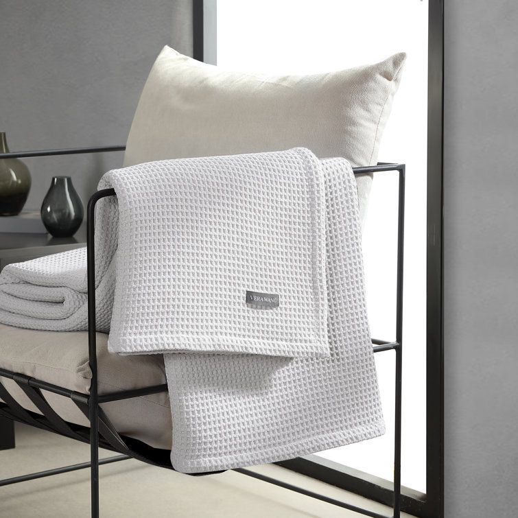 Waffleweave Soft Grey Cotton Twin Blanket with Reversible Knit