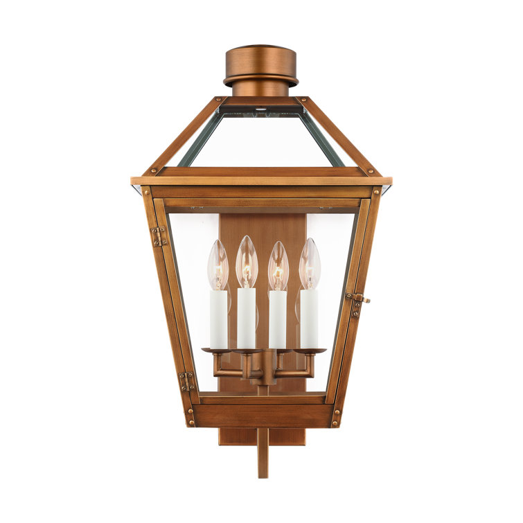 Natural Copper 4-Light Outdoor Lantern with Clear Glass Panels
