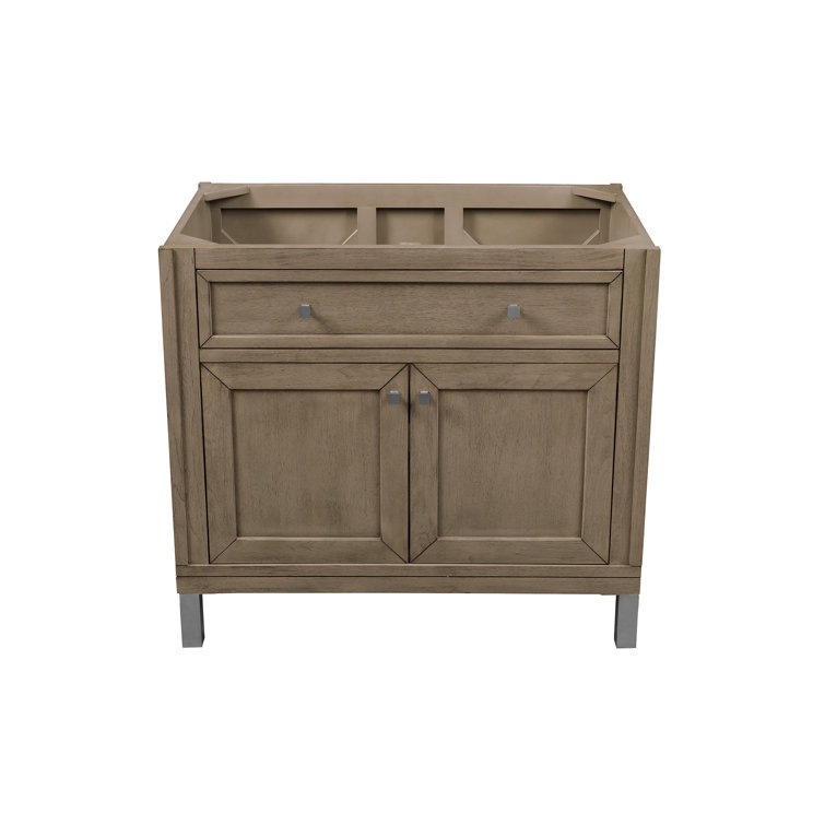 36" Whitewashed Walnut Single Wall-Mount Vanity with Solid Surface Top