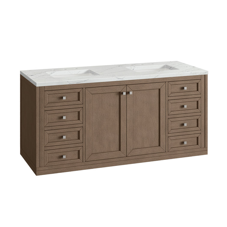 Walnut Whitewashed 60" Double Sink Vanity with Solid Surface Top