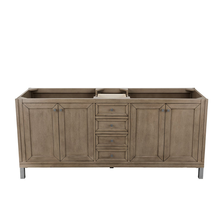 72" Whitewashed Walnut Double Vanity with Solid Surface Top