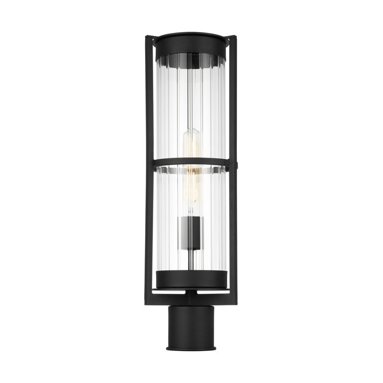Black Clear Glass Outdoor Post Lantern with Fluted Shade