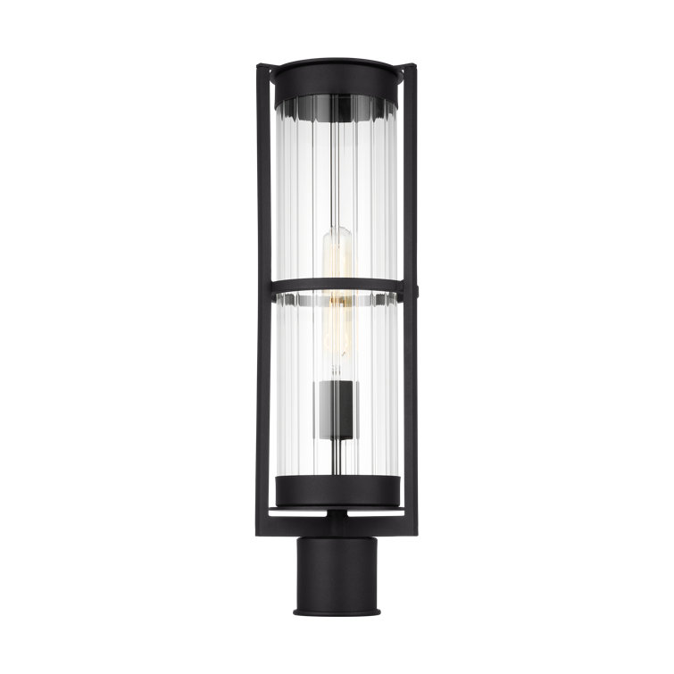 Black Clear Glass Outdoor Post Lantern with Fluted Shade