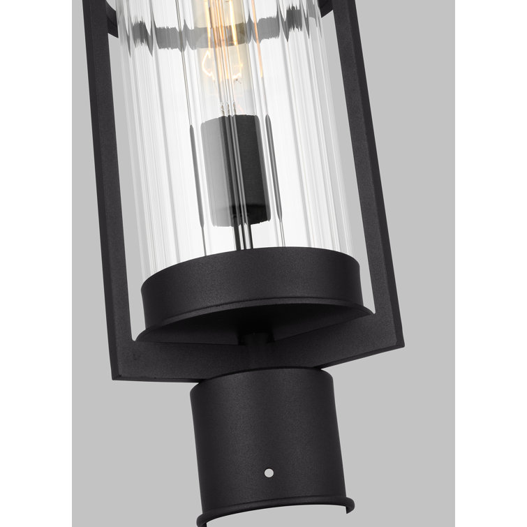 Black Clear Glass Outdoor Post Lantern with Fluted Shade