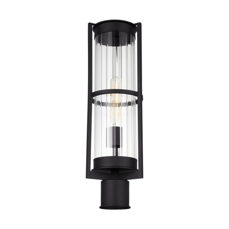 Black Clear Glass Outdoor Post Lantern with Fluted Shade