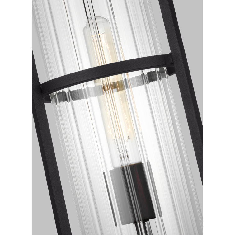 Black Clear Glass Outdoor Post Lantern with Fluted Shade