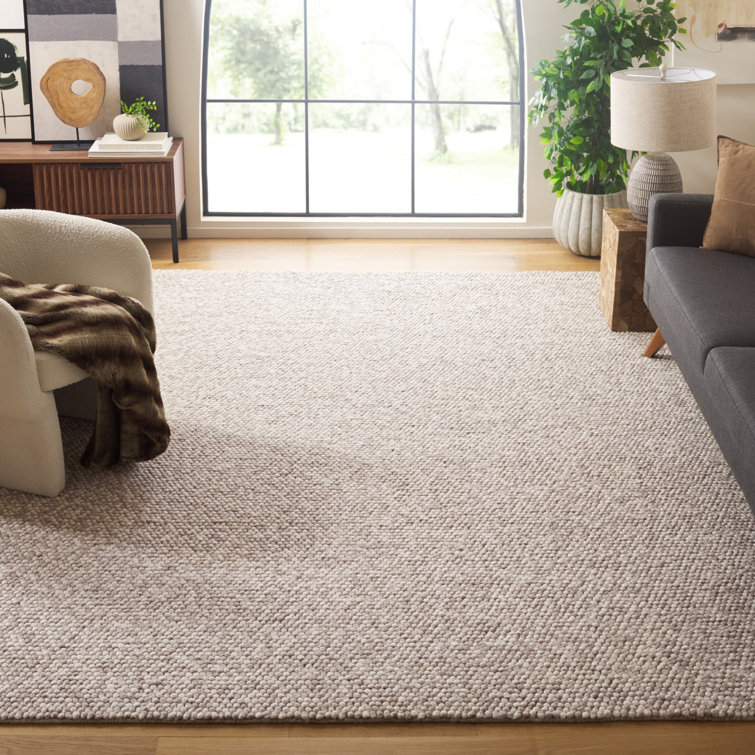 Handmade Beige Wool 9' x 12' Rectangular Rug
