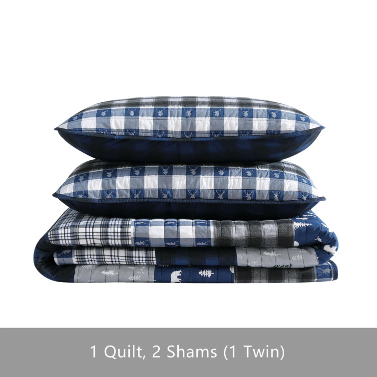 Full Blue Cotton Reversible Quilt Set
