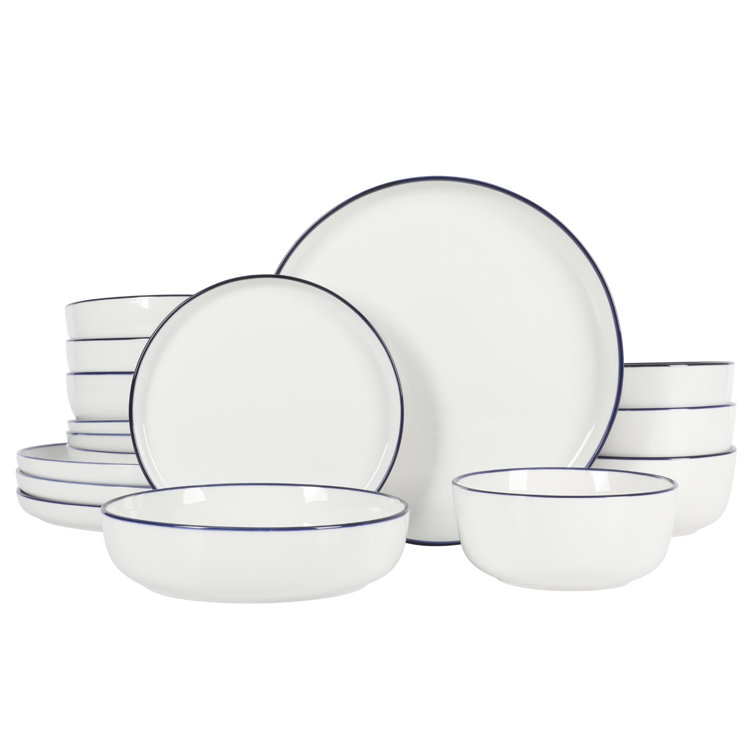 Oslo White Porcelain Dinnerware Set with Blue Rim, Service for 4