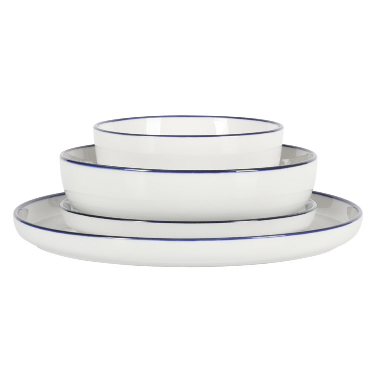 Oslo White Porcelain Dinnerware Set with Blue Rim, Service for 4