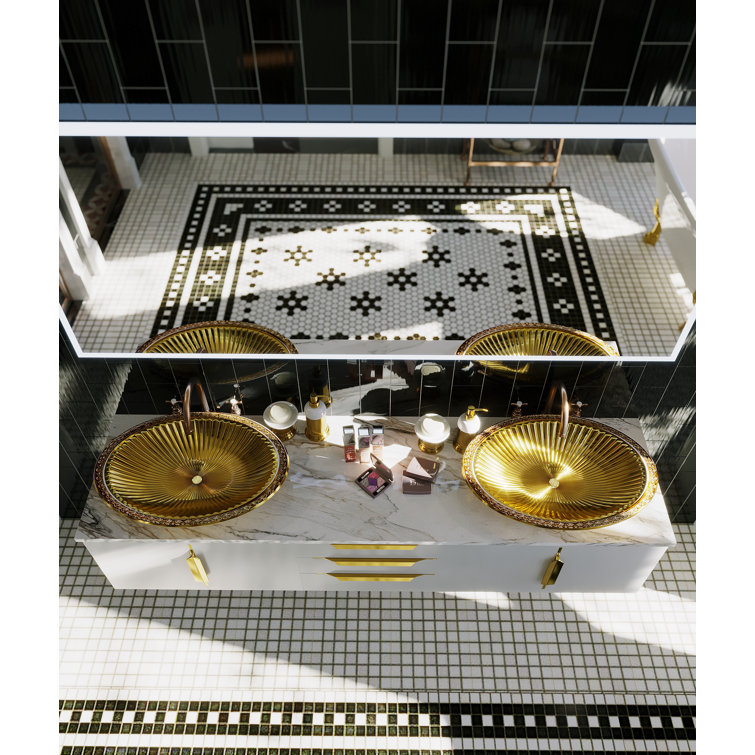 Gold Oval Tempered Glass Above-Counter Bathroom Vessel Sink