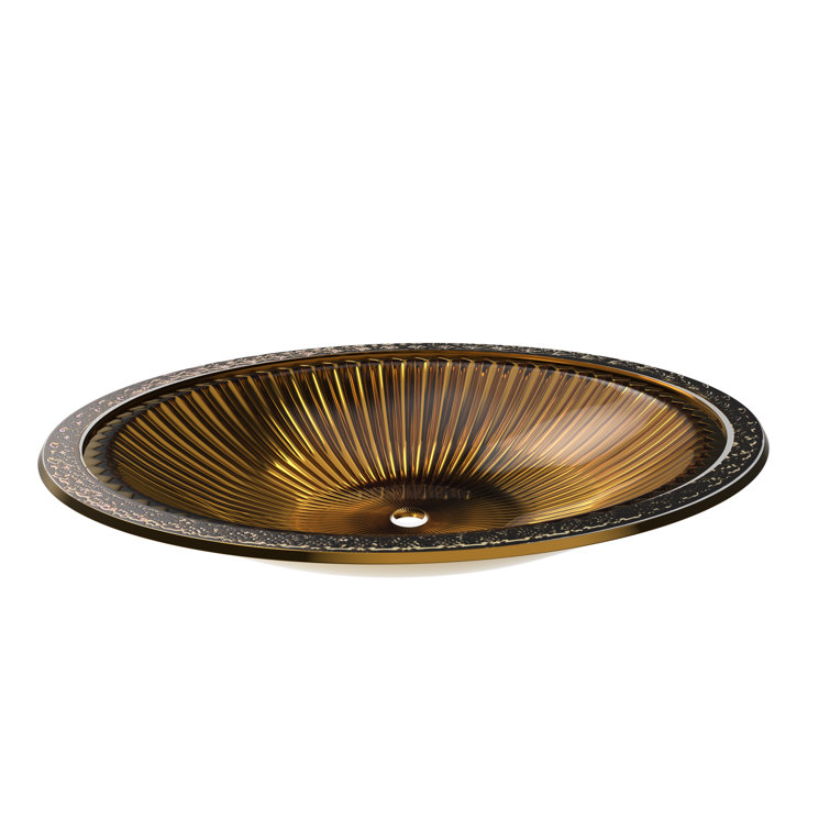 Gold Oval Tempered Glass Above-Counter Bathroom Vessel Sink
