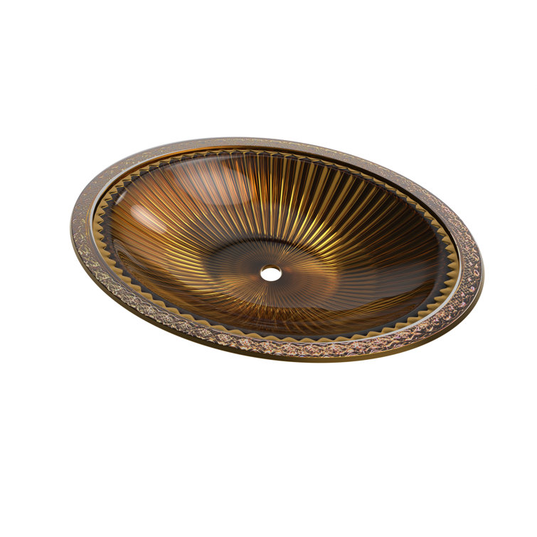 Gold Oval Tempered Glass Above-Counter Bathroom Vessel Sink