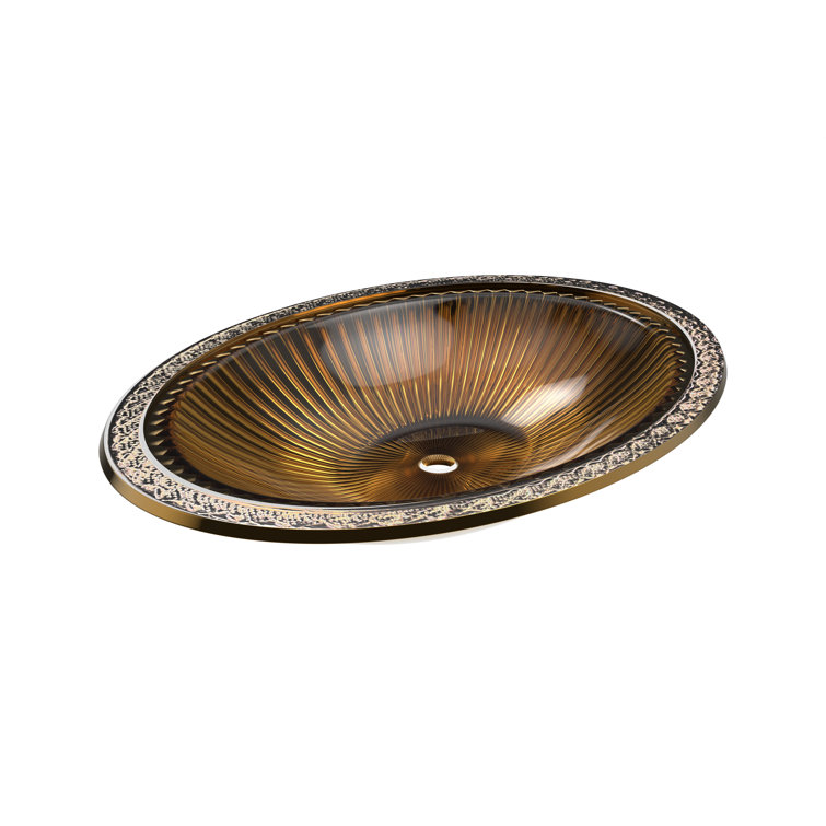 Gold Oval Tempered Glass Above-Counter Bathroom Vessel Sink