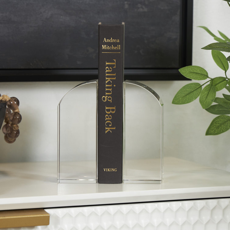 Clear Glass Arched Non-Skid Bookends Set