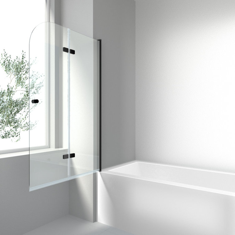 35'' W x 55'' H Frameless Tempered Glass Tub Door with Black Frame
