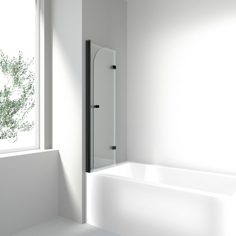 35'' W x 55'' H Frameless Tempered Glass Tub Door with Black Frame