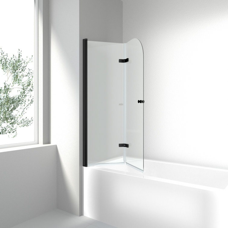 35'' W x 55'' H Frameless Tempered Glass Tub Door with Black Frame