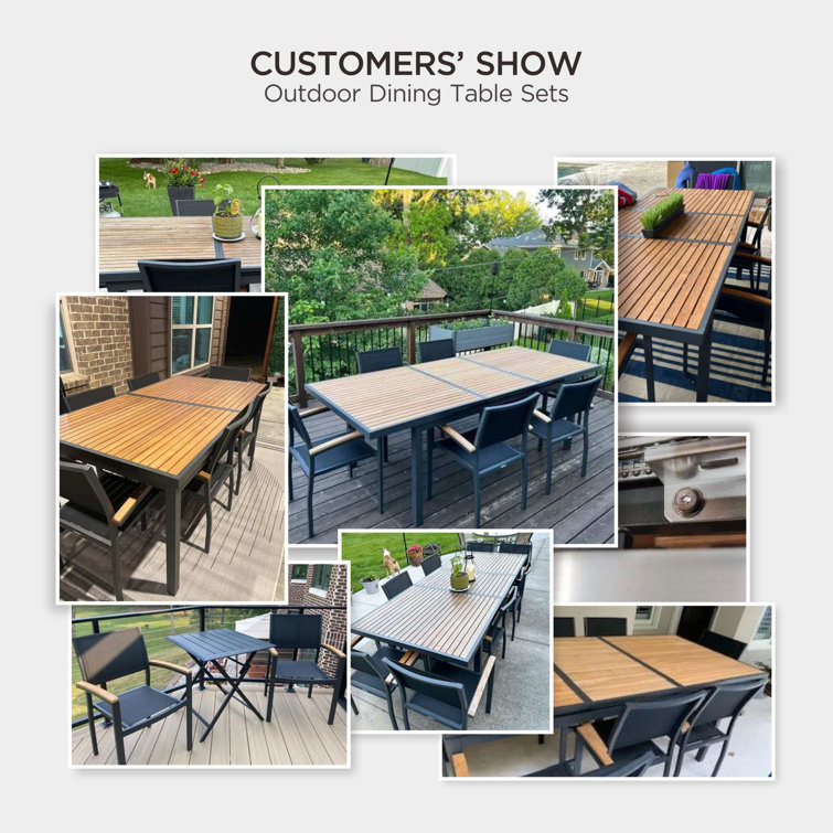 Heck 13-Piece Charcoal Black Aluminum and Teak Outdoor Dining Set