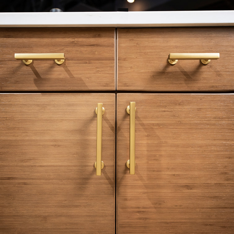 Woodward Brushed Golden Brass Modern Cabinet Handles, 5-1/16"