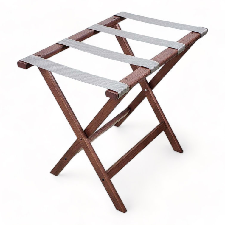 Mahogany and Gray Solid Wood Folding Luggage Rack