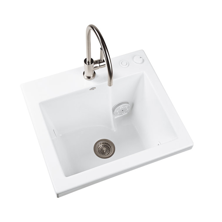 White Ceramic Undermount Laundry Sink with Micro-Jets
