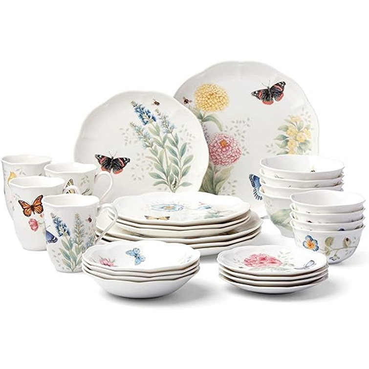 Butterfly Meadow Porcelain 28-Piece Colorful Dinnerware Set