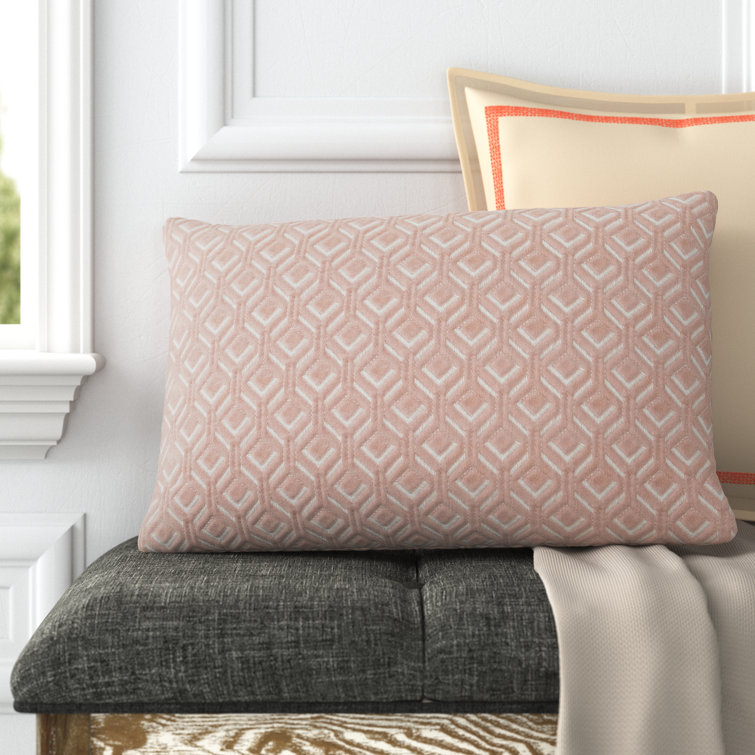 Ryans Embroidered Blush 21" x 13" Cotton Lumbar Throw Pillow