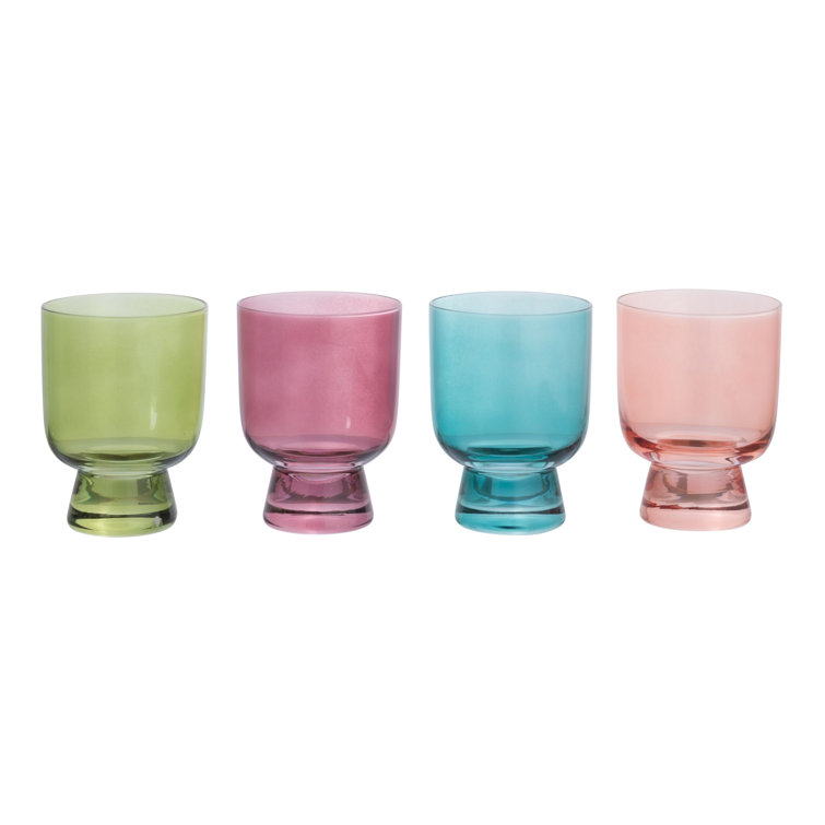 Colorful Hand-Blown Glass 6oz Footed Glassware Set