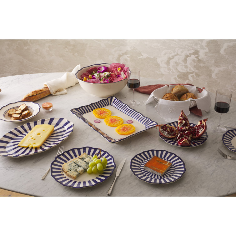 Riviera Blue and White Hand-Painted Ceramic Dessert Plates - Set of 4