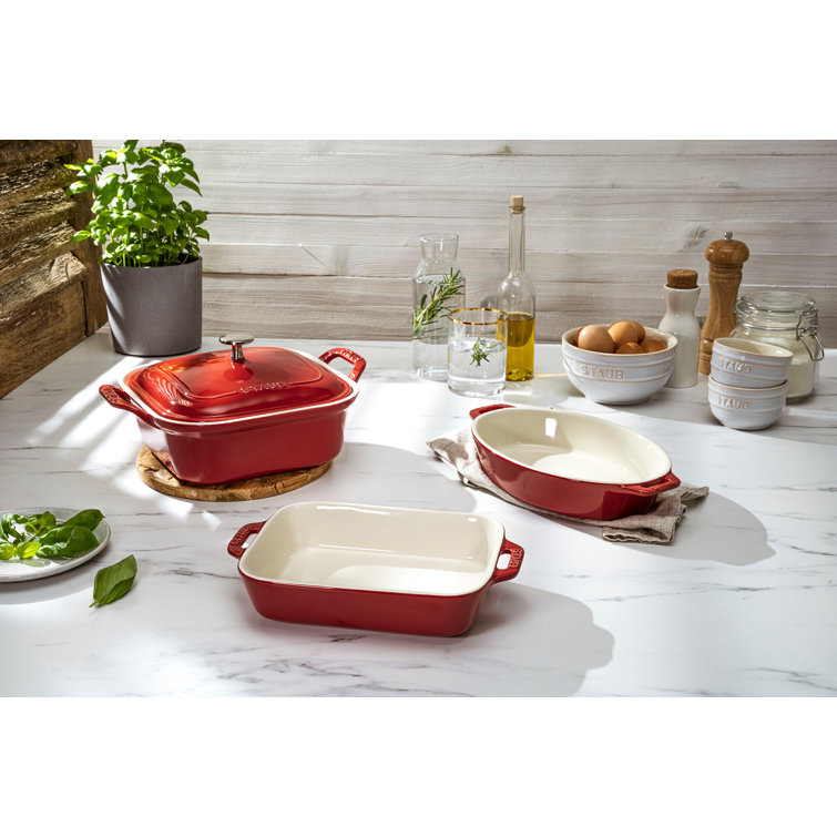Cherry Red Ceramic 4-Piece Baking Dish Set