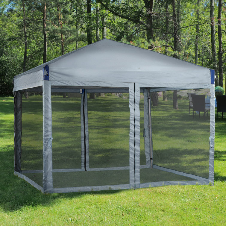 Gray 12 Ft Iron Pop-Up Canopy with Mesh Sidewalls and Roller Bag