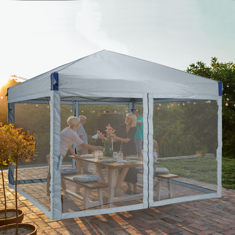 Gray 12 Ft Iron Pop-Up Canopy with Mesh Sidewalls and Roller Bag