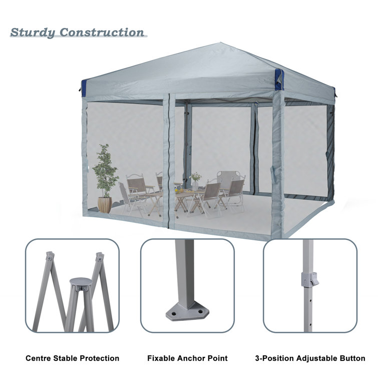 Gray 12 Ft Iron Pop-Up Canopy with Mesh Sidewalls and Roller Bag