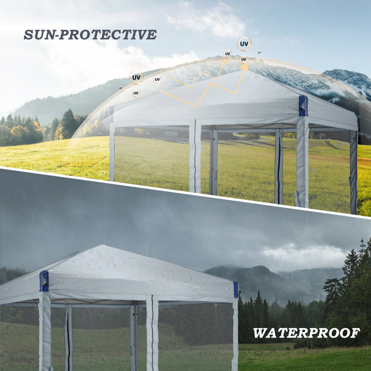 Gray 12 Ft Iron Pop-Up Canopy with Mesh Sidewalls and Roller Bag