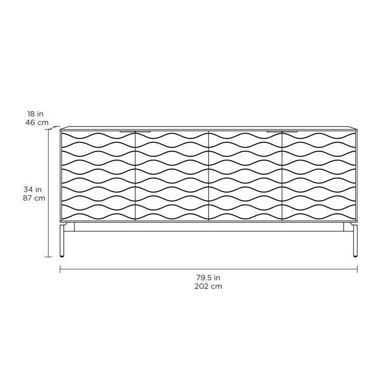 Ocean Blue MDF and Steel Sideboard with Clear Glass Shelves