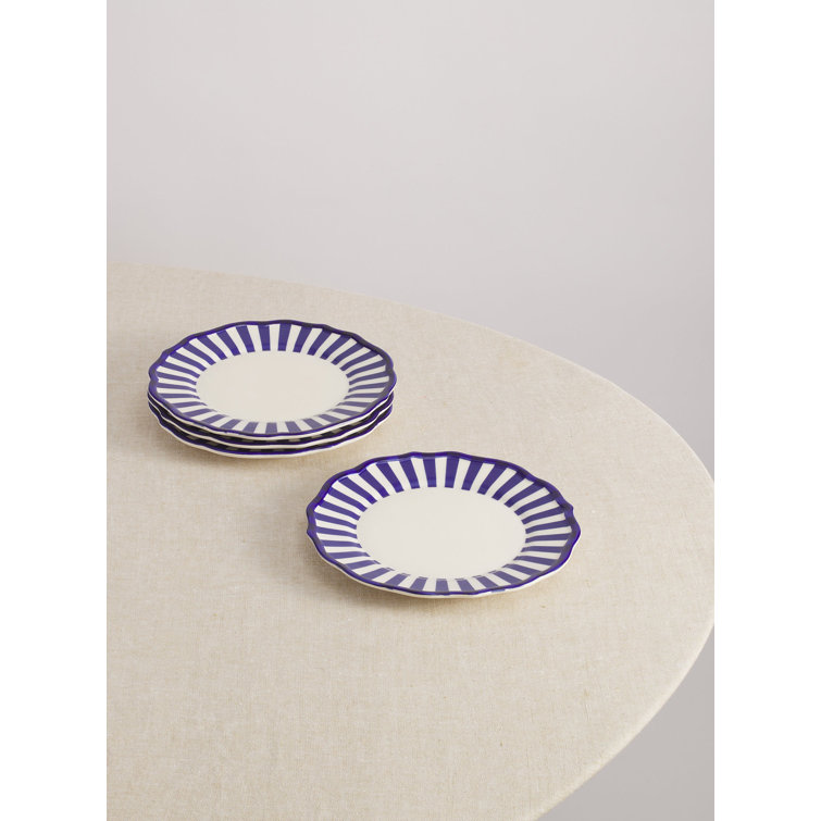 Riviera Blue and White Hand-Painted Ceramic Salad Plates Set