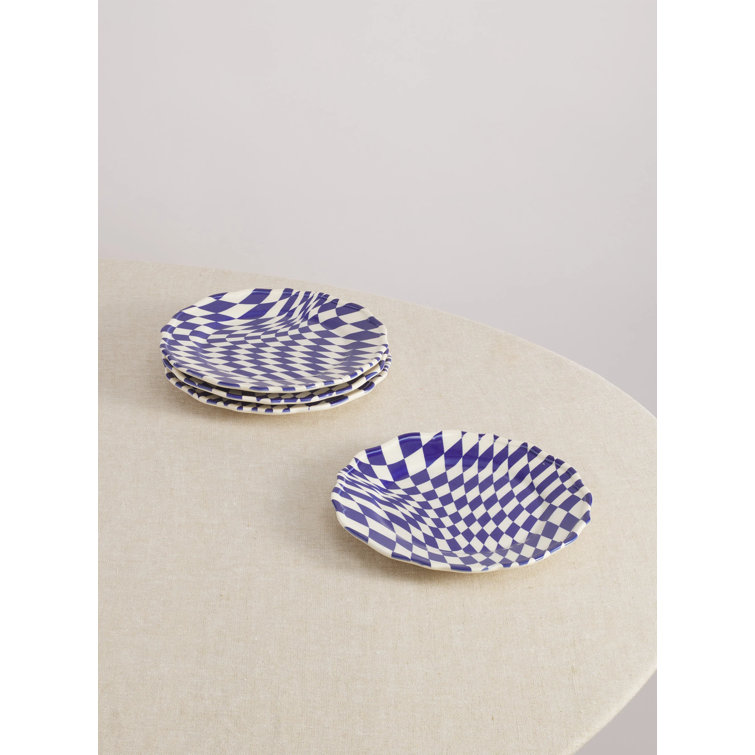 Hand-Painted Blue and White Ceramic Dessert Plates, Set of 4