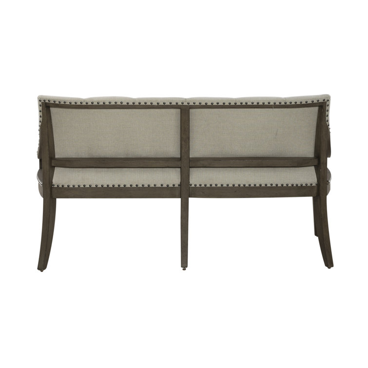 Americana Farmhouse Beige Linen Upholstered Dining Bench
