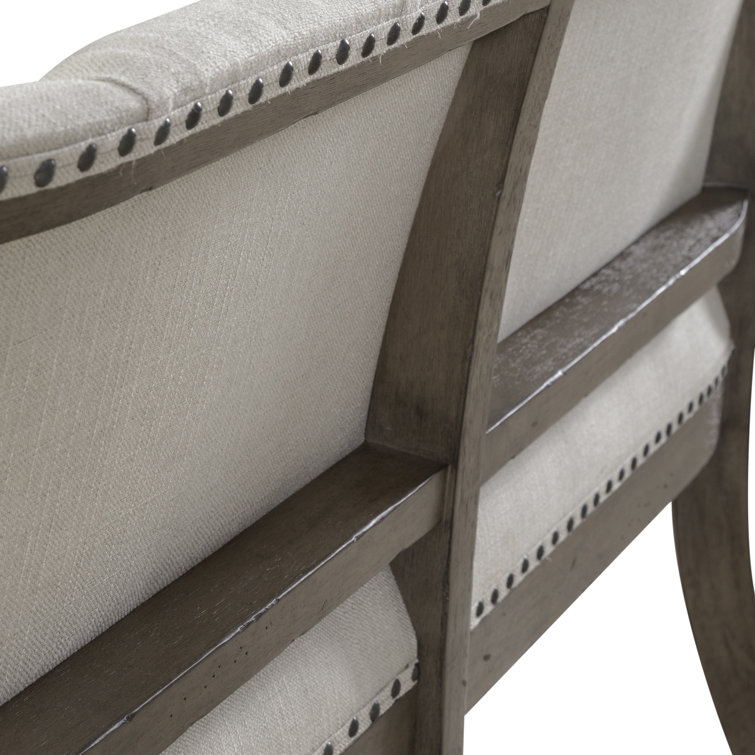 Americana Farmhouse Beige Linen Upholstered Dining Bench