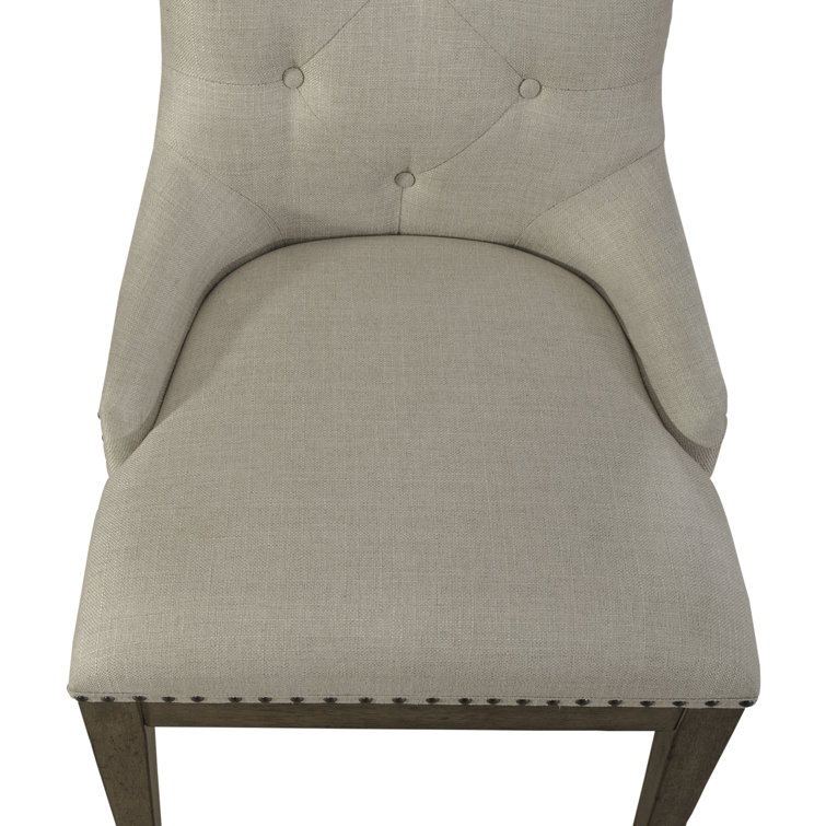 Beige Tufted Linen Upholstered Side Chair with Wood Frame