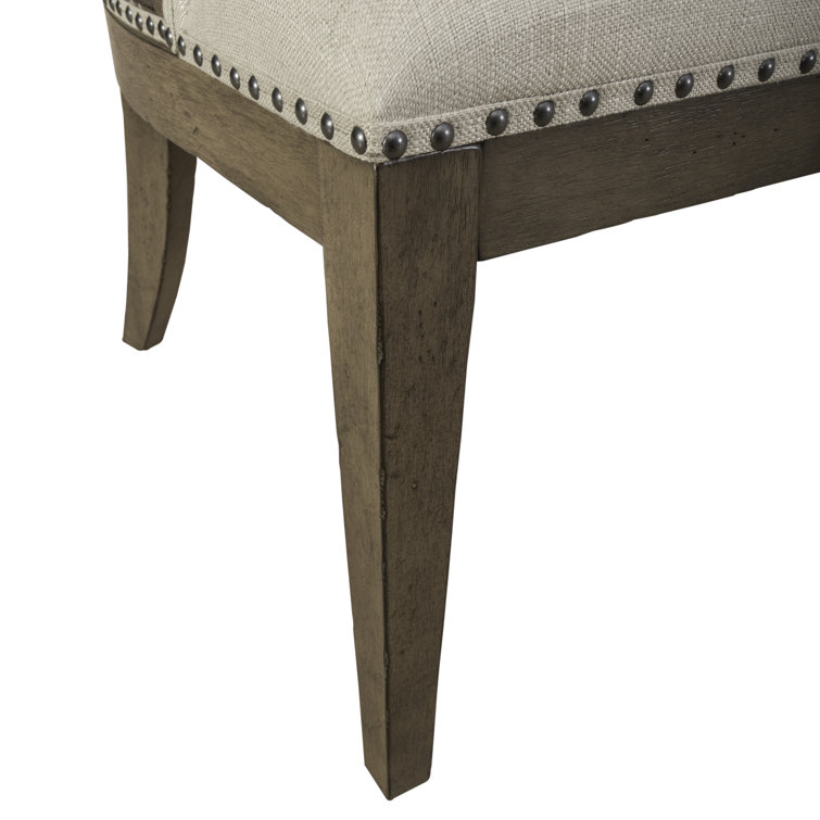 Beige Tufted Linen Upholstered Side Chair with Wood Frame