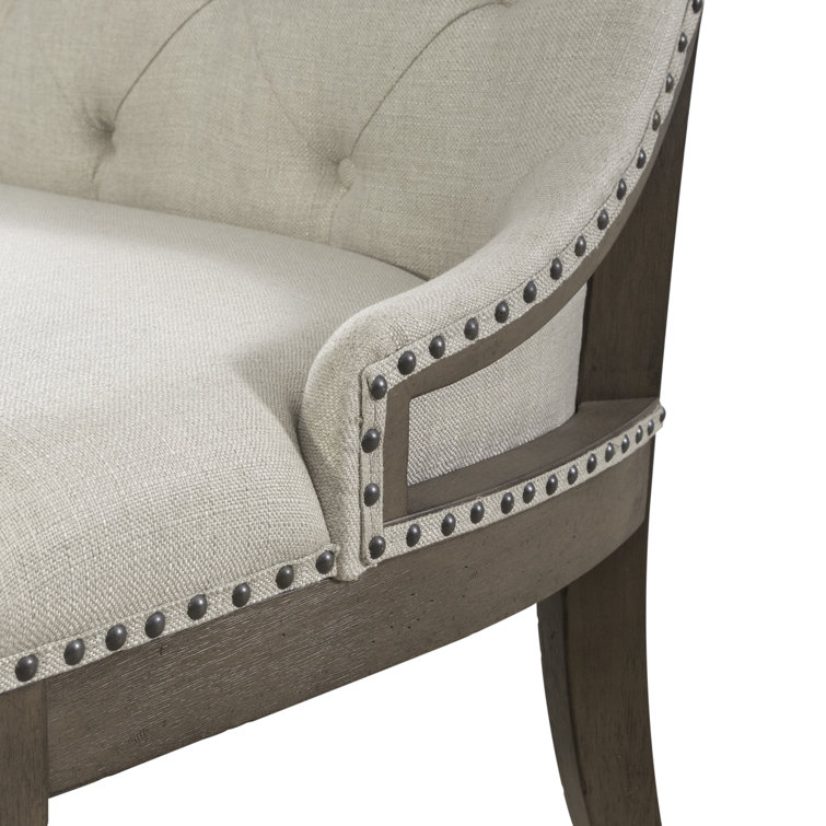 Americana Farmhouse Beige Linen Upholstered Dining Bench