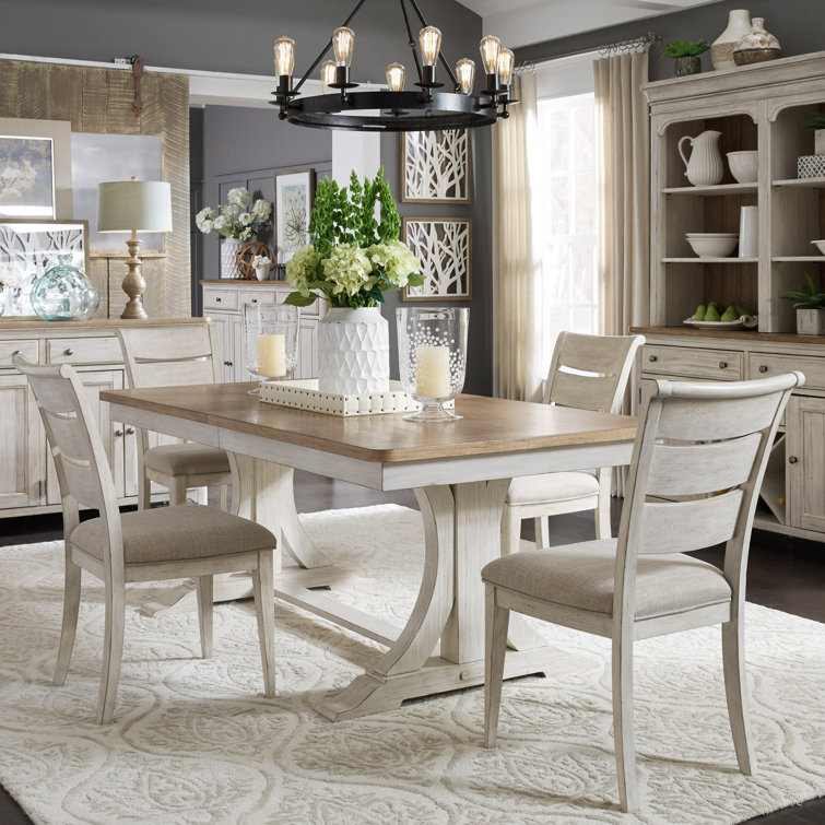 Antique White and Chestnut 5-Piece Trestle Dining Set