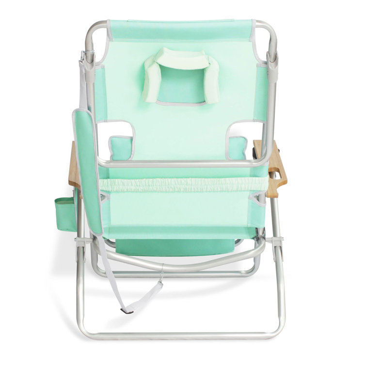 Teal Padded Folding Beach Lounger with Wooden Armrests, Set of 3