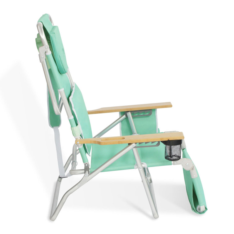 Teal Padded Folding Beach Lounger with Wooden Armrests, Set of 3