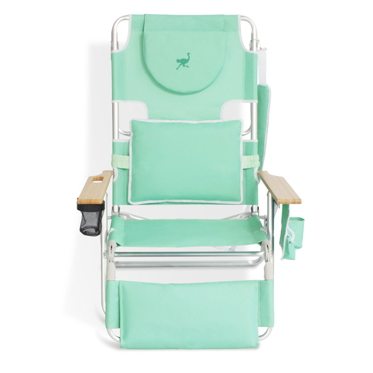Teal Padded Folding Beach Lounger with Wooden Armrests, Set of 3