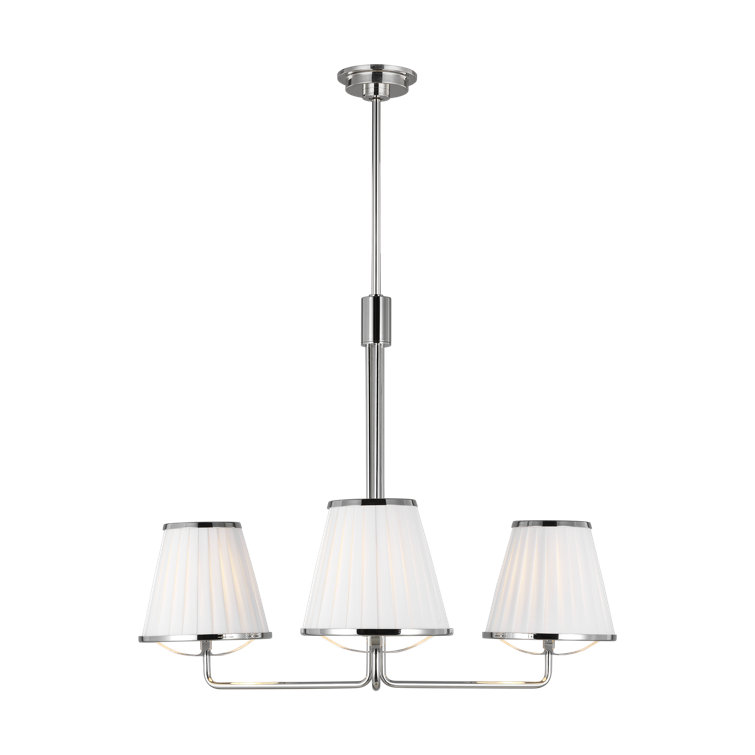 Esther Polished Nickel 3-Light Chandelier with Pleated Shades