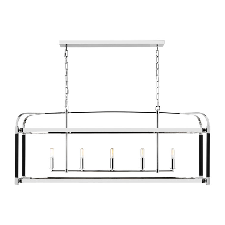 Hadley 49'' Polished Nickel Linear Cage Chandelier with Leather Details