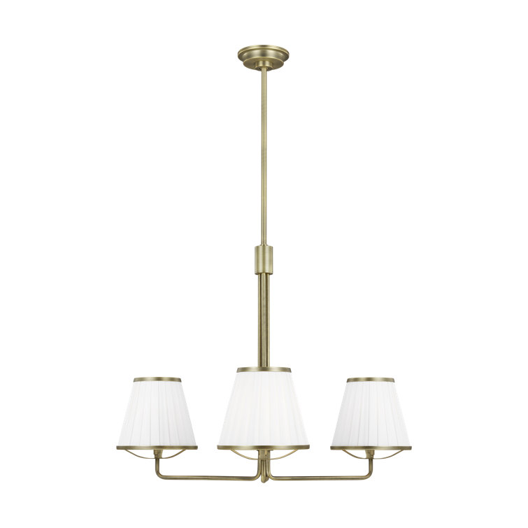 Esther Time Worn Brass 3-Light Chandelier with White Linen Shades